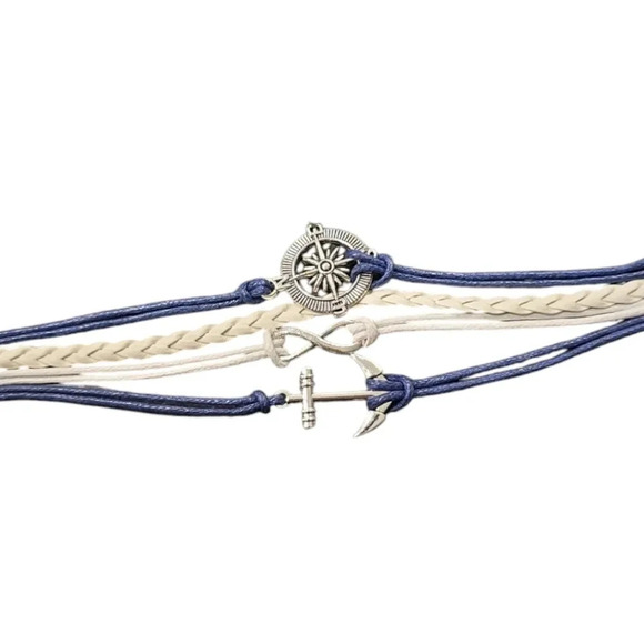 Compass Infinity Anchor Faux Leather Multi-layered Bracelet - Picture 1 of 3